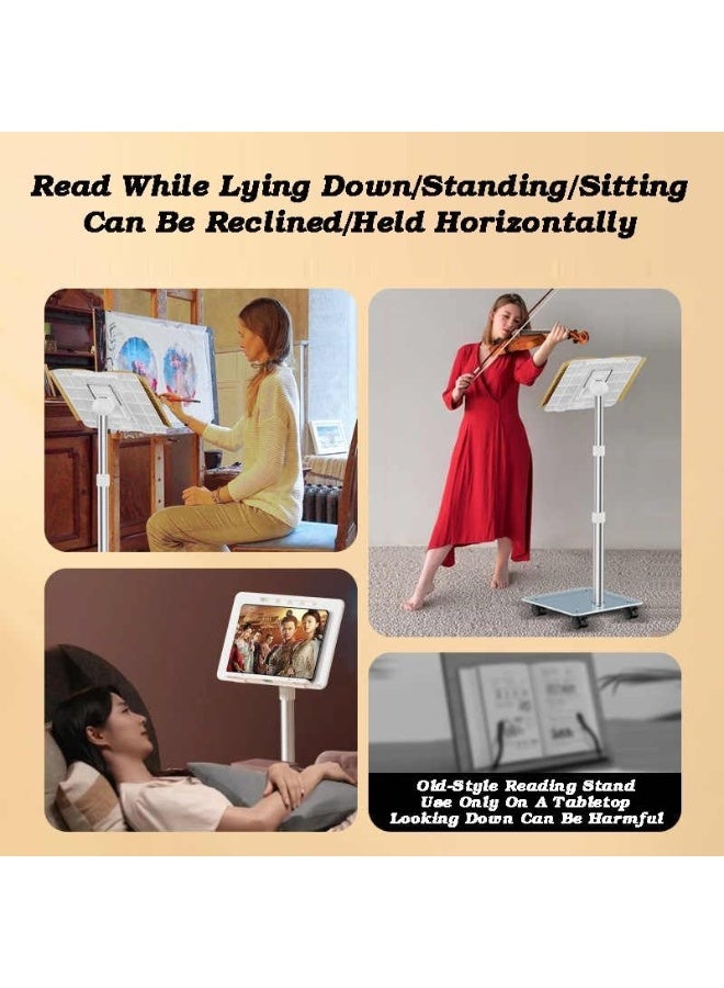 والالا حامل كتب للقراءة، حامل منبر متحرك بعجلات، حامل كمبيوتر محمول متحرك قابل لتعديل الارتفاع، حامل أرضي للأجهزة اللوحية مع إمكانية تعديل الزاوية بزاوية 180 درجة. - Image 2